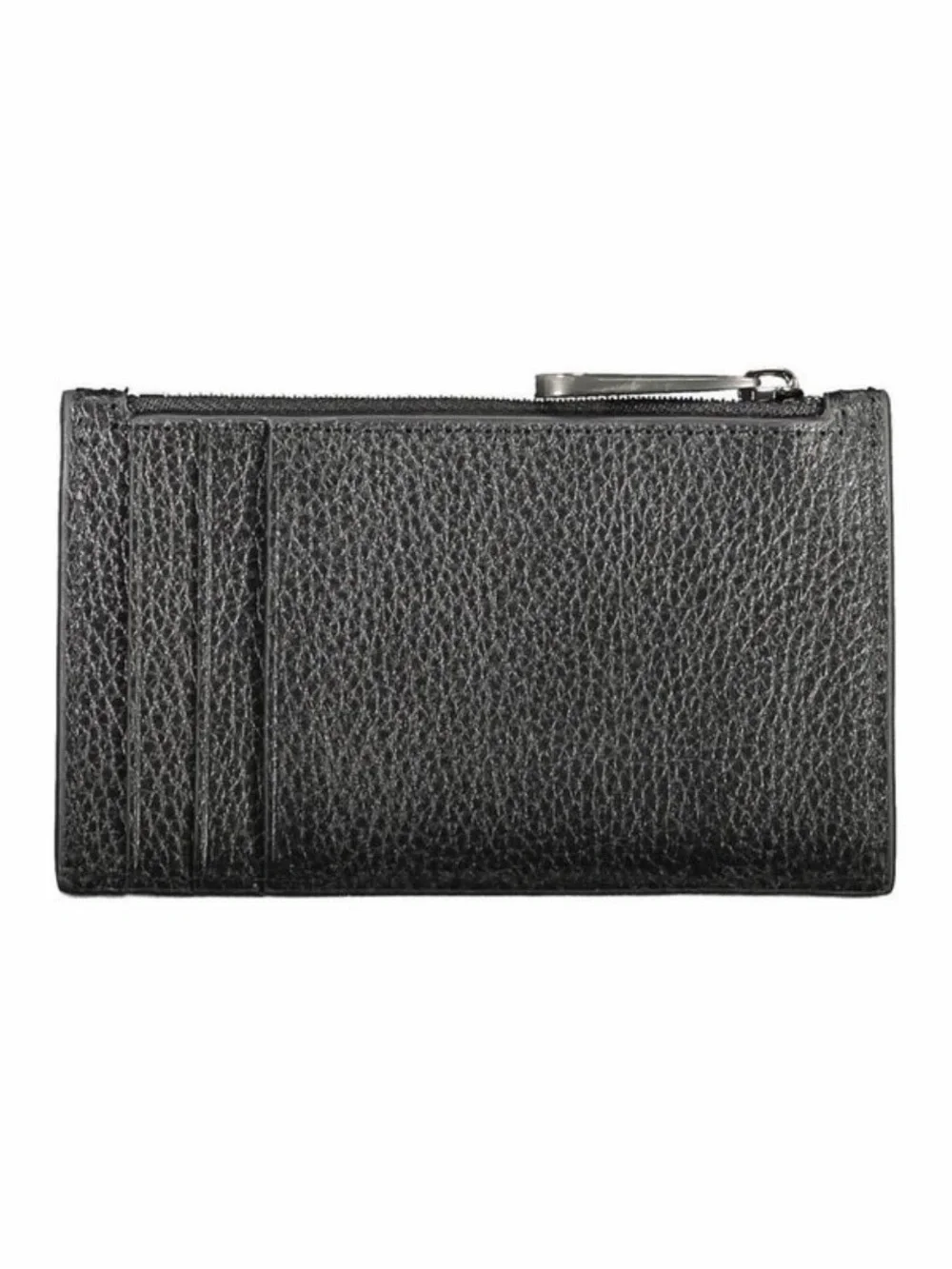 Calvin Klein Men’s Black Pebbled Leather Zip Card Holder Wallet – New